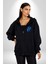 Aslan Mavi Gözlü Kadın Erkek Siyah Kapüşonlu Fermuarlı Baskılı Hırka Sweatshirt 1