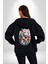 Beyaz Kaplan Ailesi Renkli Tüyler Kadın Erkek Siyah Renk Kapüşonlu Kanguru Cepli Fermuarlı Pamuklu Oversize Dijital Baskılı Hırka Sweatshirt 3