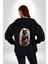 Çiçekli Siyah Kedi Etiket Kadın Erkek Siyah Renk Kapüşonlu Kanguru Cepli Fermuarlı Pamuklu Oversize Dijital Baskılı Hırka Sweatshirt 3