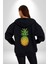 Ananas Meyve Kadın Erkek Siyah Renk Kapüşonlu Kanguru Cepli Fermuarlı Pamuklu Oversize Dijital Baskılı Hırka Sweatshirt 3