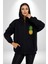 Ananas Meyve Kadın Erkek Siyah Renk Kapüşonlu Kanguru Cepli Fermuarlı Pamuklu Oversize Dijital Baskılı Hırka Sweatshirt 5