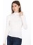 Kadın Viskon Dik Yaka Slim Fit Tişört-Beyaz 1
