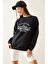 Siyah Bisiklet Yaka Nakışlı Sweatshirt 5KXK8-48978-02 4