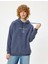 Arkası Baskılı Sweatshirt Kapüşonlu Oversize Kolej Temalı Uzun Kollu - Koton - 5WAL10133IK - Lacivert - Xl 3