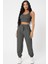 Kadın Antrasit Gri Kaşkorse Cepli Jogger Eşofman Altı ve Crop Top Bluz 1