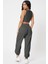 Kadın Antrasit Gri Kaşkorse Cepli Jogger Eşofman Altı ve Crop Top Bluz 2