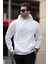 Beyaz Kapüşonlu Cep Detaylı Sweatshirt 7095 1