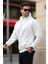 Beyaz Kapüşonlu Cep Detaylı Sweatshirt 7095 2