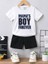Mama's Boy Baskılı Pamuk Çocuk Takım Beyaz T-Shirt Siyah Şort - Çocuk Yazlık Bisiklet Yaka 1