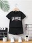 Los Angeles California Baskılı Pamuk Çocuk Siyah Şort T-Shirt Takım - Çocuk Yazlık Bisiklet Yaka 1