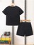 Little Boss Baskılı Pamuklu Çocuk Siyah Şort T-Shirt Takım - Kız Erkek Çocuk Yazlık Bisiklet Yaka 2