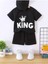 King Taç Baskılı Pamuklu Çocuk Siyah Şort T-Shirt Takım - Kız Erkek Çocuk Yazlık Bisiklet Yaka 1