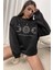 Unısex Ay Baskılı Siyah Oversize Sweatshırt 1