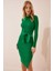 Bisiklet Yaka Likralı Triko Elbise Yeşil 2