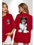 Biewer Yorshire Terrier Kırmızı Oversize Kadın Erkek Ön Ve Sırt Baskılı Tişört 1