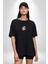 Sevimli Bebek Ejderha Elmas Yumurta Siyah Oversize Kadın Erkek Ön Orta Minimal Baskılı T-Shirt 3