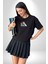 Türk Kahvesi Kedi Siyah Oversize Kadın Erkek Ön Orta Minimal Baskılı T-Shirt 3