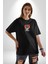 Basketbol Oyun Zamanı Siyah Oversize Kadın Erkek Ön Orta Minimal Baskılı T-Shirt 3
