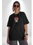 Basketbol Oyun Zamanı Siyah Oversize Kadın Erkek Ön Orta Minimal Baskılı T-Shirt 4