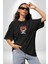 Basketbol Oyun Zamanı Siyah Oversize Kadın Erkek Ön Orta Minimal Baskılı T-Shirt 5