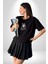 Safari Kedi Şal Eşarp Siyah Oversize Kadın Erkek Ön Orta Minimal Baskılı T-Shirt 2