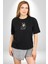 Safari Kedi Şal Eşarp Siyah Oversize Kadın Erkek Ön Orta Minimal Baskılı T-Shirt 3