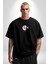 Atatürk Türk Bayrağı Sonsuzluk Siyah Oversize Kadın Erkek Ön Orta Minimal Baskılı T-Shirt 2