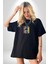 Atatürk Imzalı Türk Logo Siyah Oversize Kadın Erkek Ön Orta Minimal Baskılı T-Shirt 2