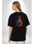 Ateşli Gitar Su Ve Ateş Pamuklu Kadın Erkek Oversize Sırt Dijital Baskılı Siyah T-Shirt 1