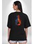 Ateşli Gitar Su Ve Ateş Pamuklu Kadın Erkek Oversize Sırt Dijital Baskılı Siyah T-Shirt 2
