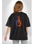 Ateşli Gitar Su Ve Ateş Pamuklu Kadın Erkek Oversize Sırt Dijital Baskılı Siyah T-Shirt 4