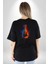 Ateşli Gitar Su Ve Ateş Pamuklu Kadın Erkek Oversize Sırt Dijital Baskılı Siyah T-Shirt 5