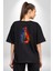 Ateşli Gitar Su Ve Ateş Pamuklu Kadın Erkek Oversize Sırt Dijital Baskılı Siyah T-Shirt 3