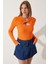 Cut Out Detaylı Fitilli Örme Bluz Oranj 2