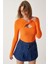 Cut Out Detaylı Fitilli Örme Bluz Oranj 3