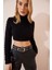 Balıkçı Yaka Ajurlu Crop Triko Kazak Siyah 2