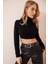 Balıkçı Yaka Ajurlu Crop Triko Kazak Siyah 3