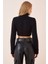 Balıkçı Yaka Ajurlu Crop Triko Kazak Siyah 4