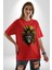 Kurukafa Iskelet Kızılderili Tüy Kartal Şefi Pamuklu Bisiklet Yaka Kadın Erkek Oversize Boyfriend Dijital Baskılı Kırmızı T-Shirt 1