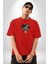 Iskelet Karayip Korsaları Pamuklu Bisiklet Yaka Kadın Erkek Oversize Boyfriend Dijital Baskılı Kırmızı T-Shirt 3