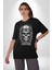 Kask Miğfer Iskelet Asker Pamuklu Bisiklet Yaka Kadın Erkek Oversize Boyfriend Dijital Baskılı Siyah T-Shirt 1