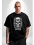 Kask Miğfer Iskelet Asker Pamuklu Bisiklet Yaka Kadın Erkek Oversize Boyfriend Dijital Baskılı Siyah T-Shirt 2