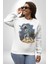 Gitar Astronot Müzik Uzay Kadın Erkek Beyaz Baskılı Sweatshirt 1