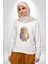 Baykuş Kadın Erkek Beyaz Baskılı Sweatshirt 4