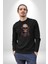 Müzik Kulaklık Takan Kurukafa Kırmızı Gül Kadın Erkek Siyah Baskılı Sweatshirt 2
