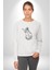 Astronot Gök Taşı Yavarlarken Kadın Erkek Beyaz Baskılı Sweatshirt 3