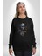 Cadılar Bayramı Kuru Kafa Kadın Erkek Siyah Baskılı Sweatshirt 3