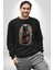 Şimşek Yağmur Kedi Kadın Erkek Siyah Baskılı Sweatshirt 1