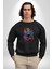 Renkli Kurt Kadın Erkek Siyah Baskılı Sweatshirt 5