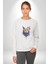 Şimşek Yağmur Kedi Kadın Erkek Beyaz Baskılı Sweatshirt 1